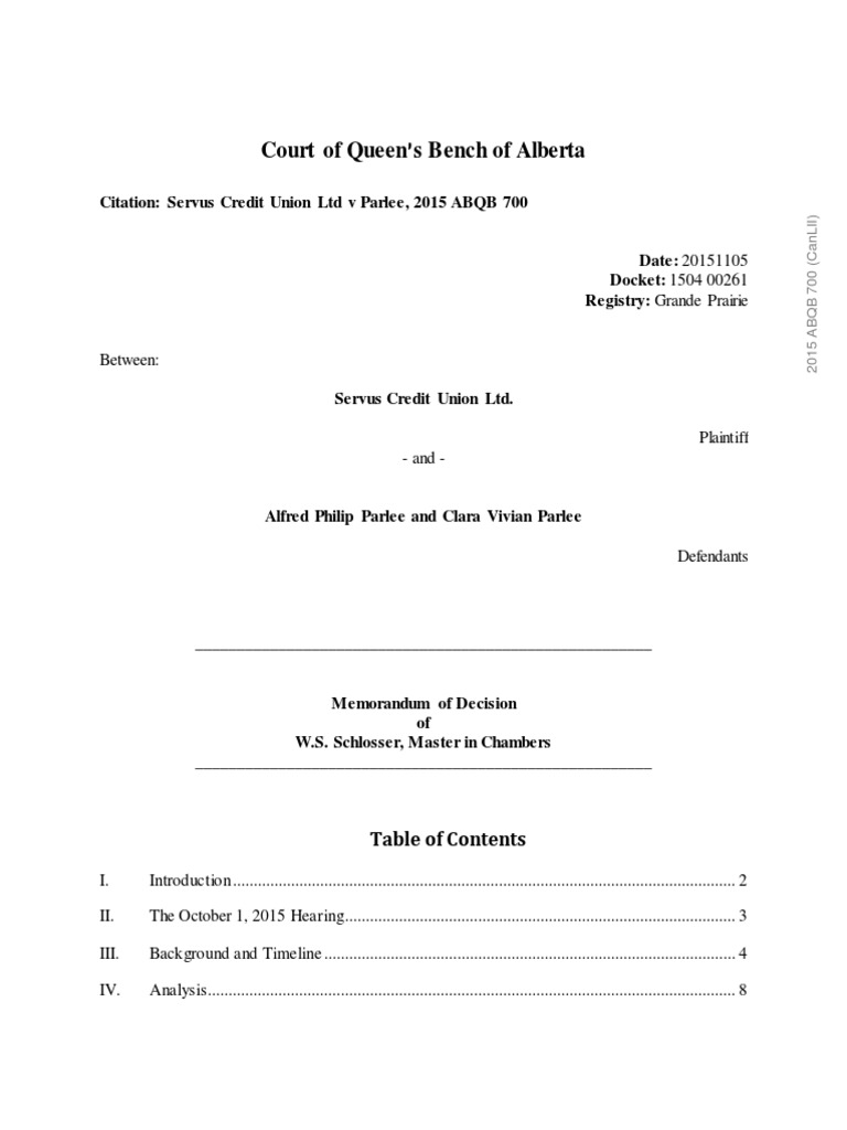 Servus Credit Union Ltd v Parlee, 2015 Negotiable Instrument Cheque