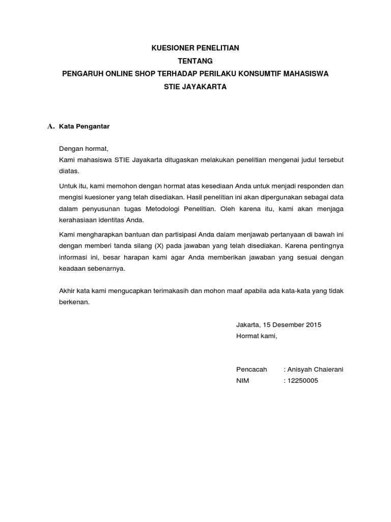 Kata Pengantar Penelitian