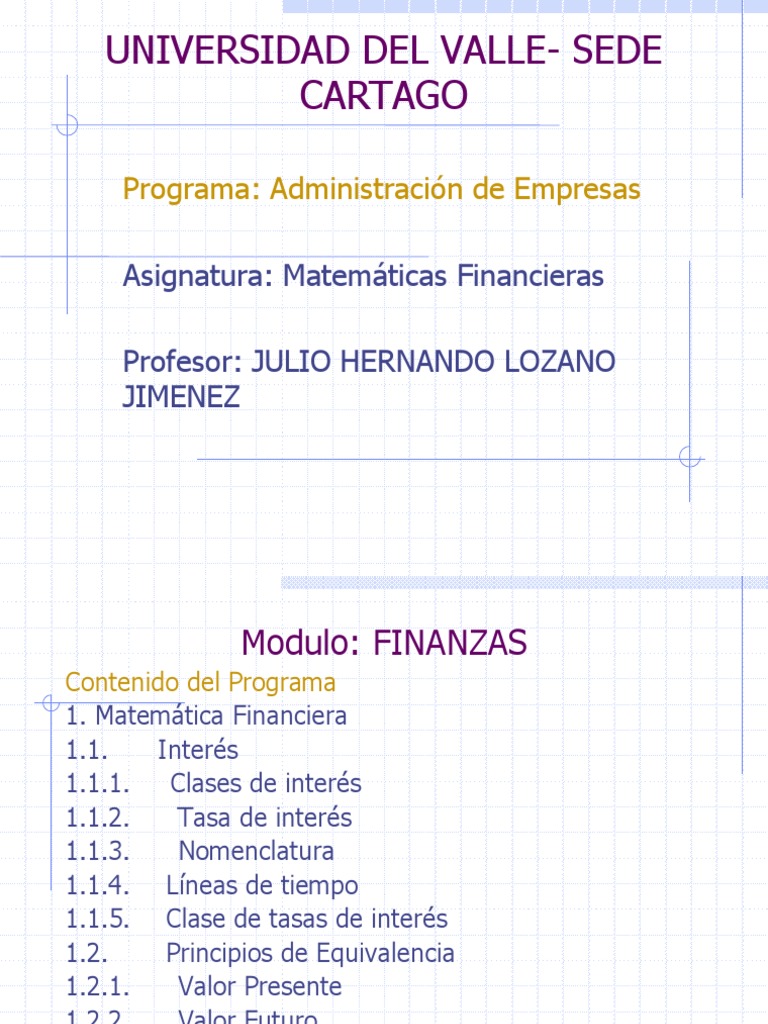 Matemáticas Financieras en Administración | PDF | Interés | Finanzas ...