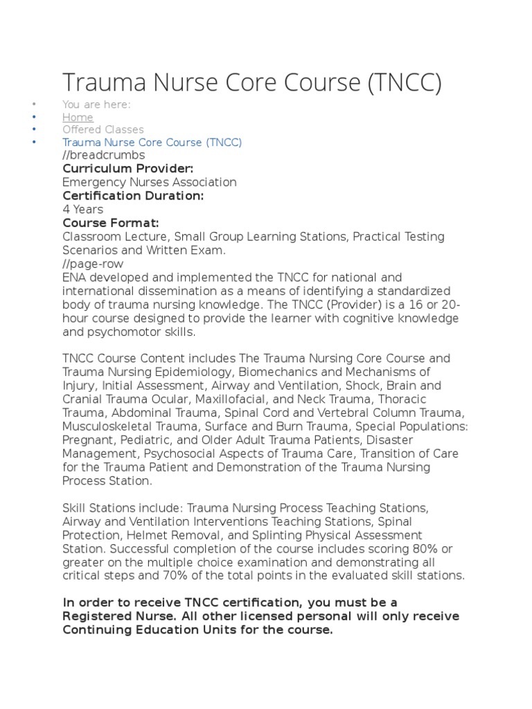 TNCC Course Overview and Certification | PDF