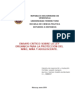 Ensayo Crítico Sobre La Ley Orgánica para La Protección Del Niño