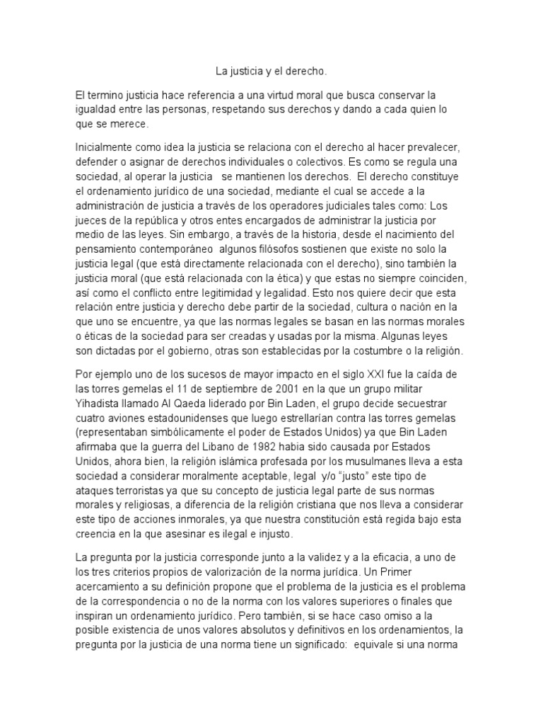 Relacion Entre La Justicia y El Derecho | PDF | Legislación | Justicia
