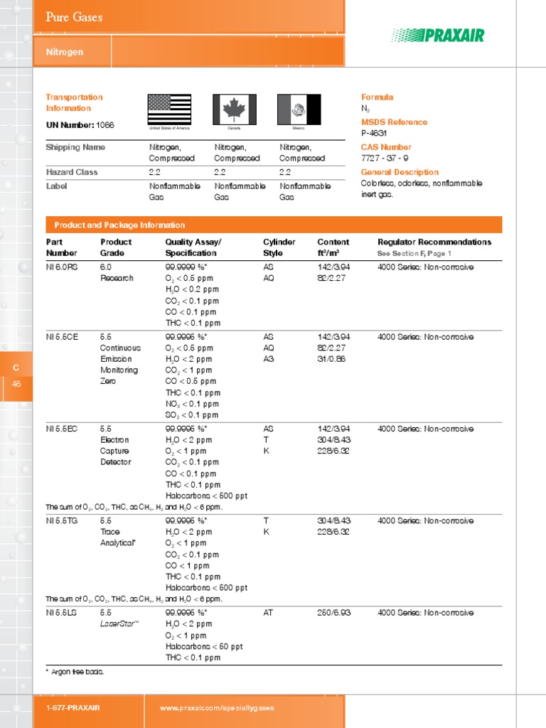 Nitrogen N2 Spec Sheet SS P4631 PDF Carbon Dioxide Industrial Gases
