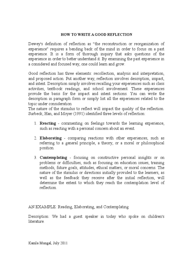 Writing A Professional Reflection | PDF | John Dewey | Cognition