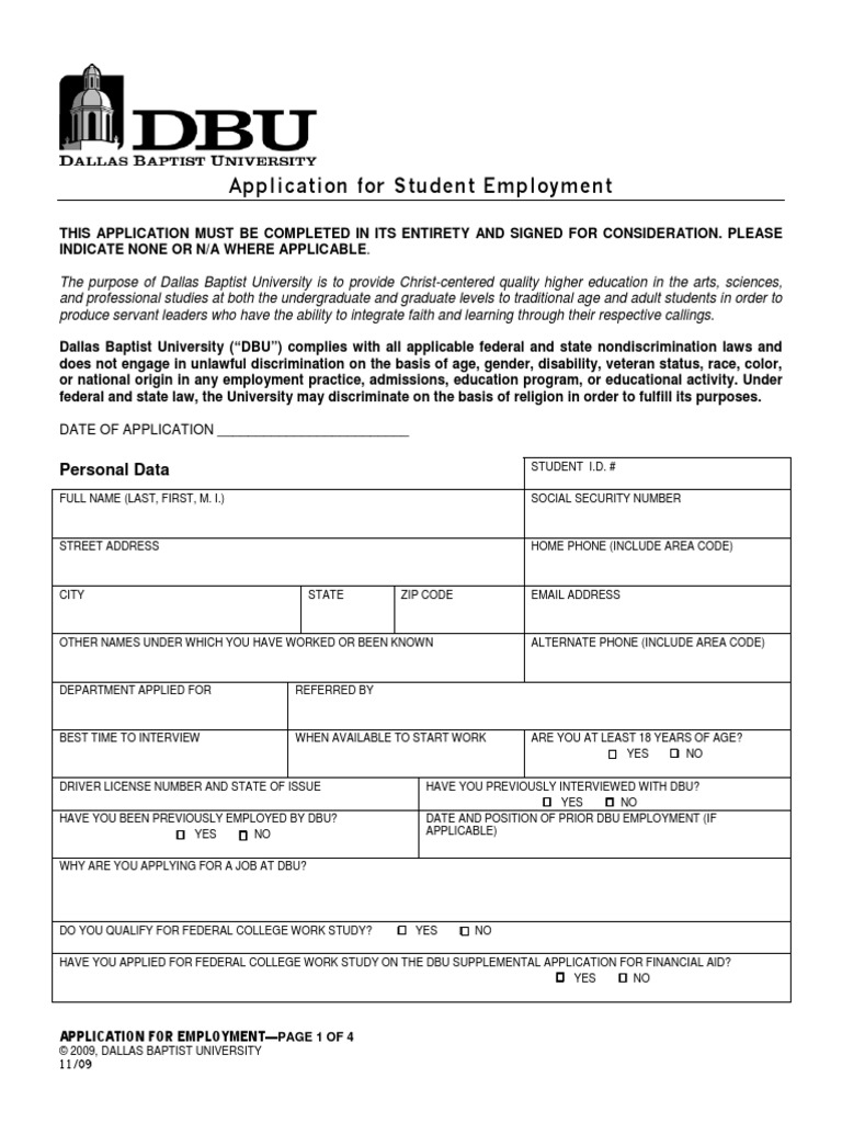 DBU Student Job Application | PDF | Government Information | Government