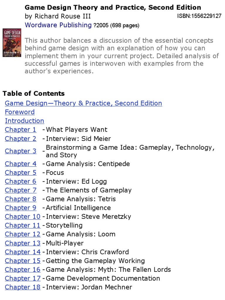 Game Design - Theory and Practice, 2nd Edition | PDF | Game Design ...
