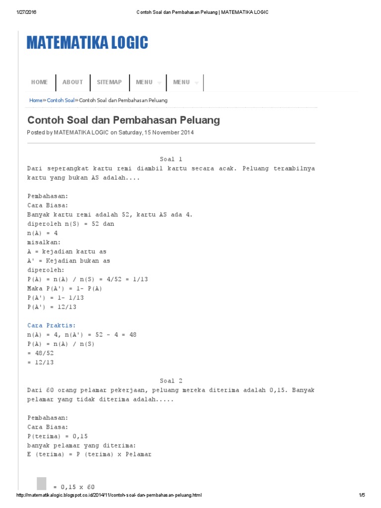 Contoh Soal Dan Pembahasan Peluang Matematika Logic