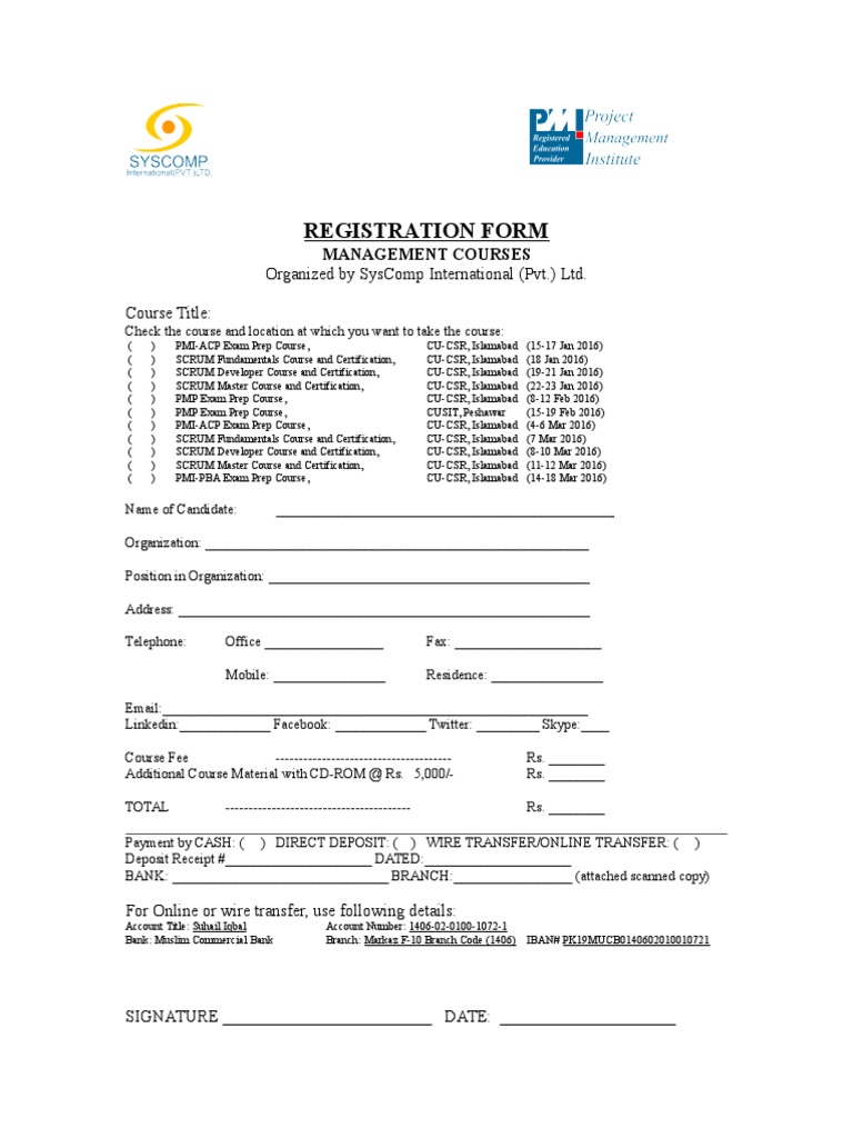 Registration Form: Organized by Syscomp International (PVT.) Ltd ...