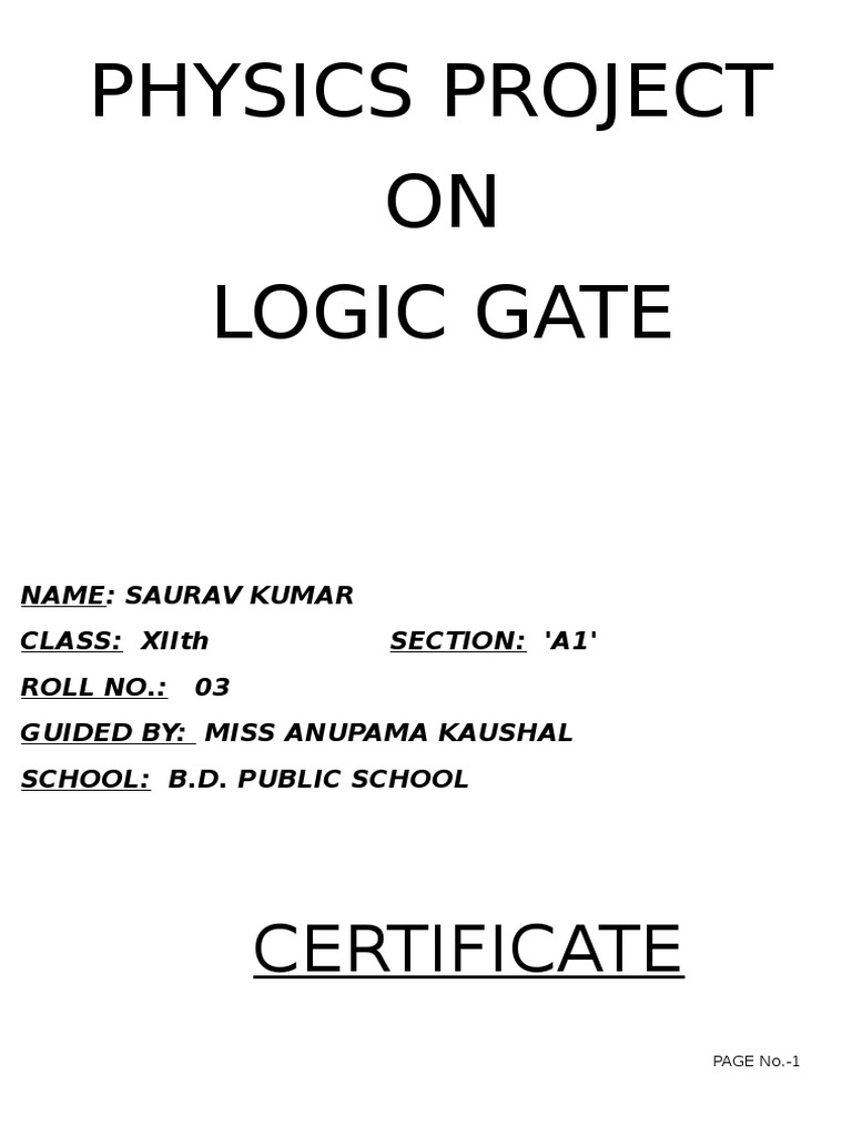 C.B.S.E. Class 12 Physics Project On Logic Gates Logic Gate Boolean