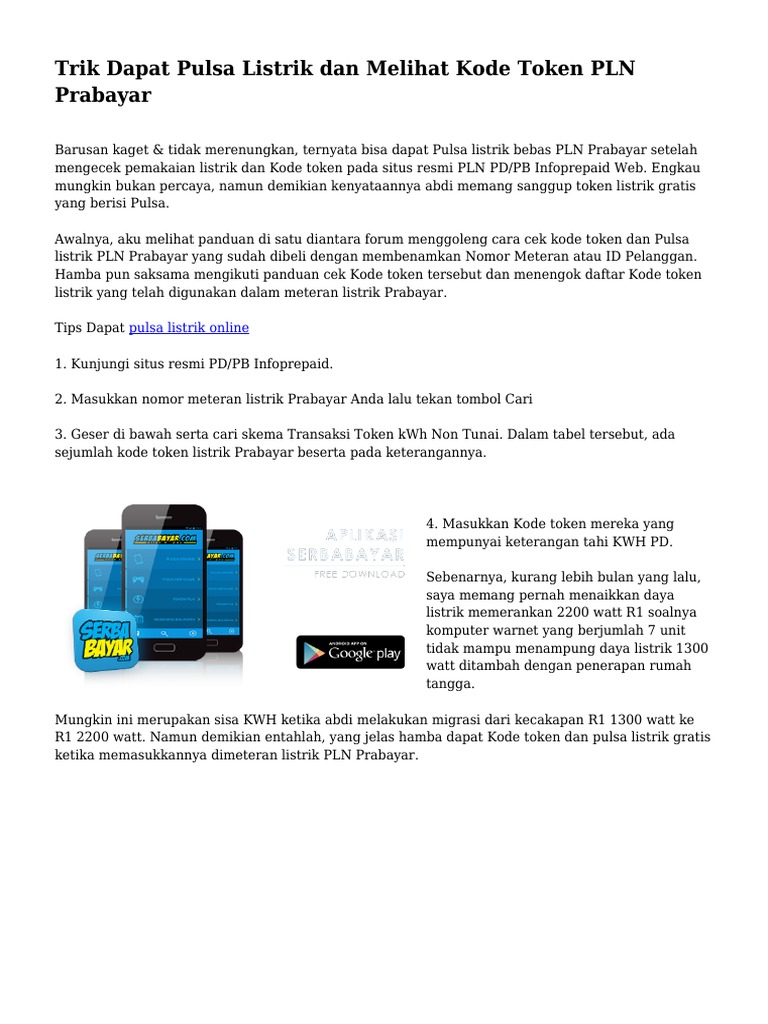 Trik Dapat Pulsa Listrik Dan Melihat Kode Token Pln Prabayar