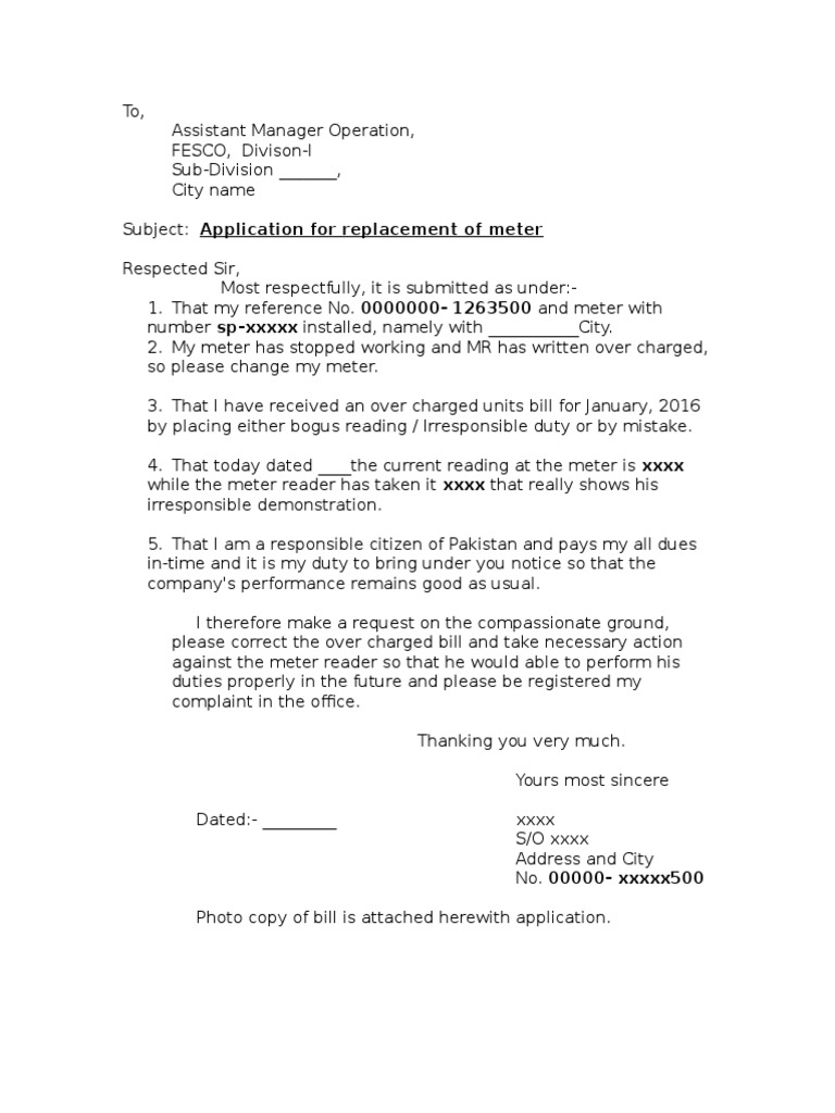 k letter format electric complaint Electric Replacement Meter Sample Application for k letter format electric complaint Electric Replacement Meter Sample Application for