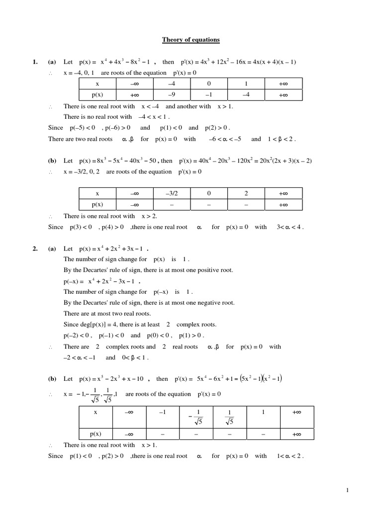 Theory of Equations: Key Concepts and Roots | PDF | Mathematical ...
