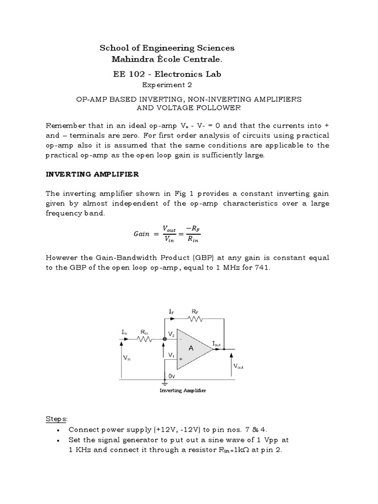 Analysis of Inverting, NonInverting, and Unity Gain Amplifier Circuits Using Operational