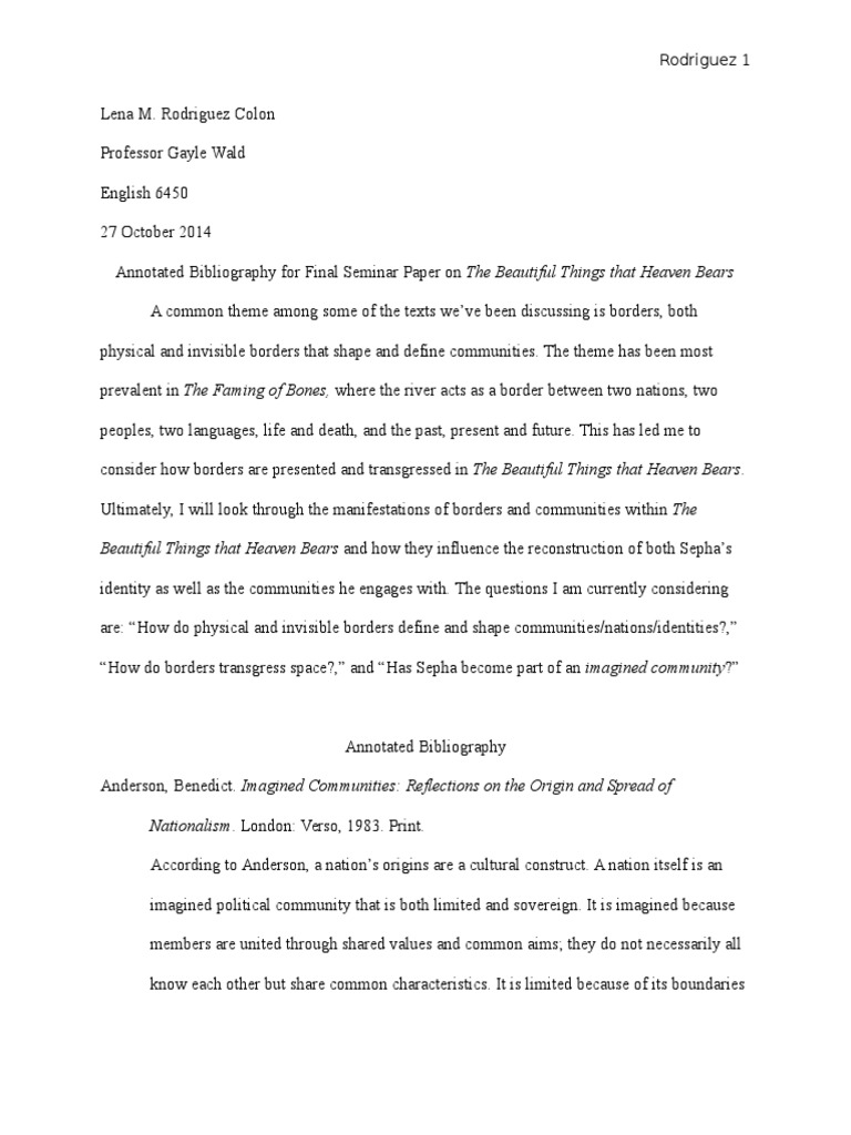 Annotated Bibliography The Beautiful Things That Heaven Bears PDF