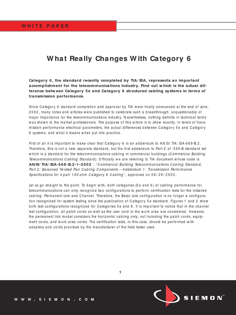 What Really Changes With Category 6: White Paper | PDF | Computers ...