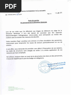 Note De Service Au Personnel De La Direction Generale Pdf
