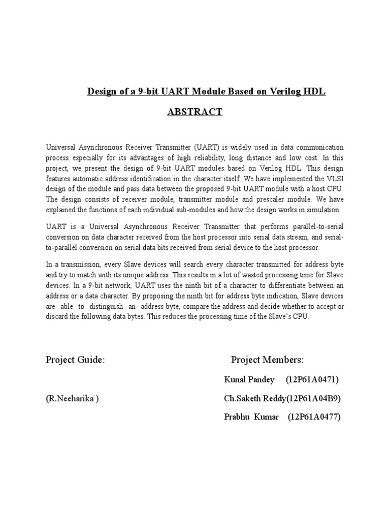 9-Bit UART Module Design in Verilog | PDF | Business | Computers