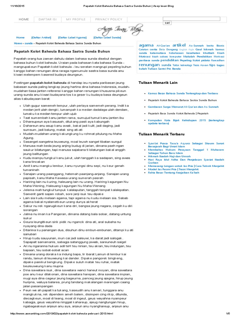 Papatah Kolot Baheula Bahasa Sastra Sunda Buhun _ Asep