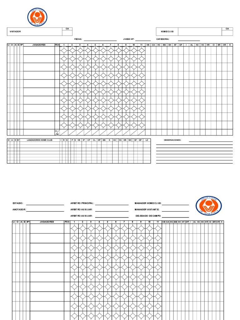 Hoja de Anotación de Béisbol PDF | PDF | Deportes | Ocio