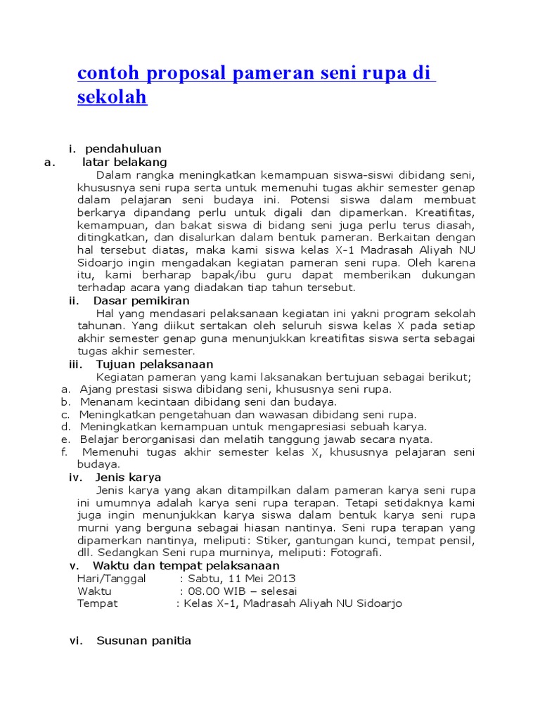 Contoh Proposal Pameran Seni Rupa Di Sekolah Pdf