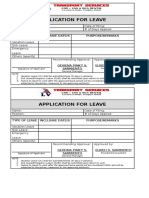 Application For Leave: Type of Leave Inclusive Date/S Purpose/Remarks