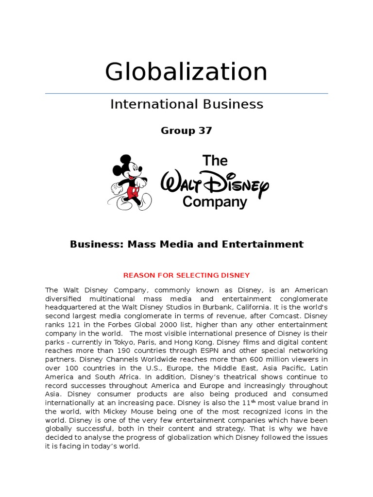 Globalization International Business PDF The Walt Disney Company