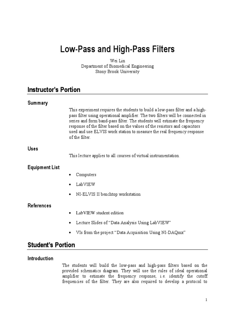 Band-Pass Filter Lab with Op-Amps | PDF | Electronic Filter | Low Pass ...