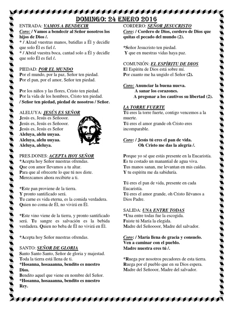 HOJA DE CANTOS PARA MISA