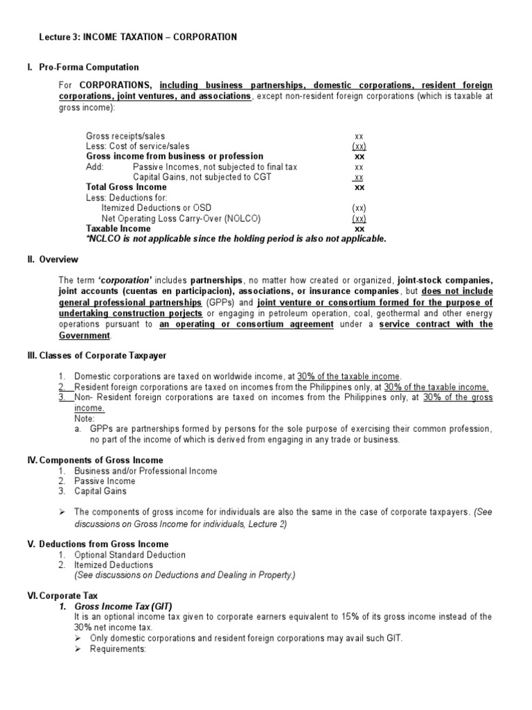 Corporate Income Taxation Overview | PDF | Tax Deduction | Gross Income