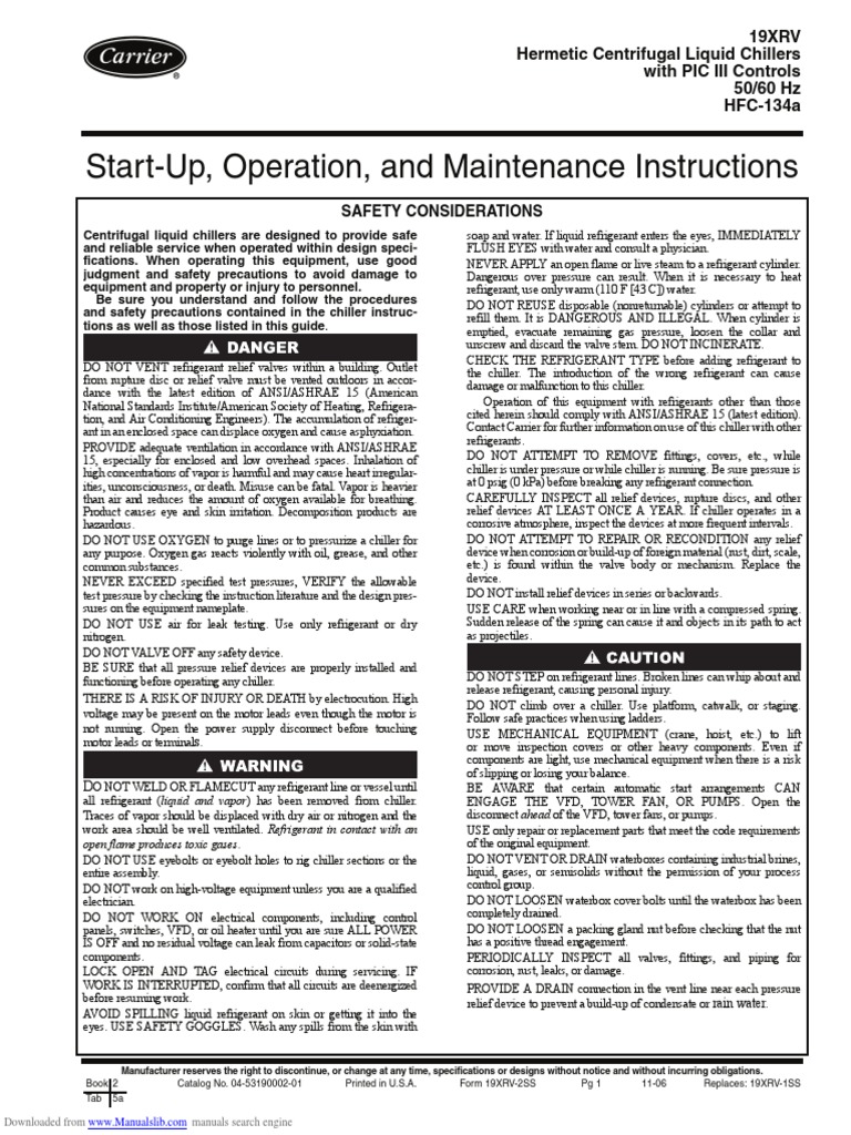 19xrv- chiller carrier manual | Gas Compressor | Refrigeration