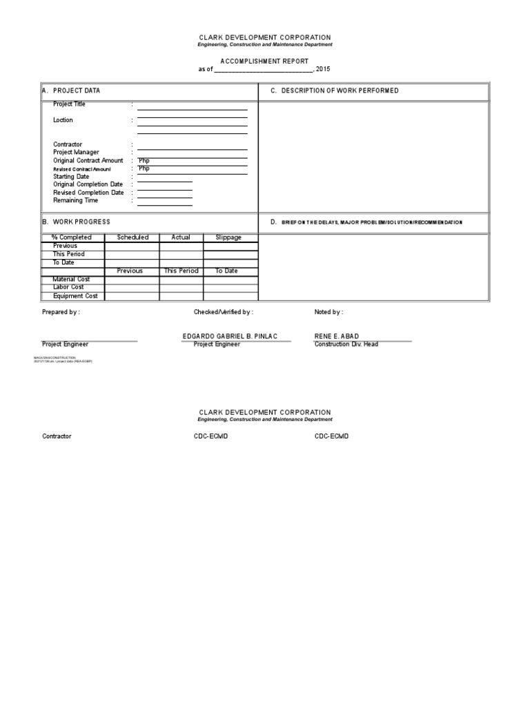 Weekly Accomplishment Report Form  Science And Technology Throughout Weekly Accomplishment Report Template