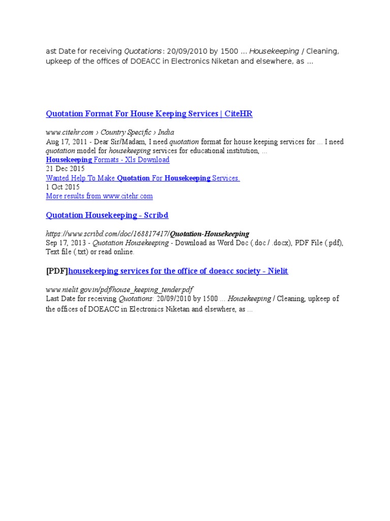 Quotation Format For House Keeping Services - Citehr | PDF