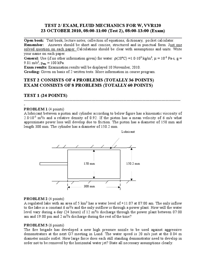 Fluid Mechanics Exam 2 PDF Drag (Physics) Fluid Mechanics