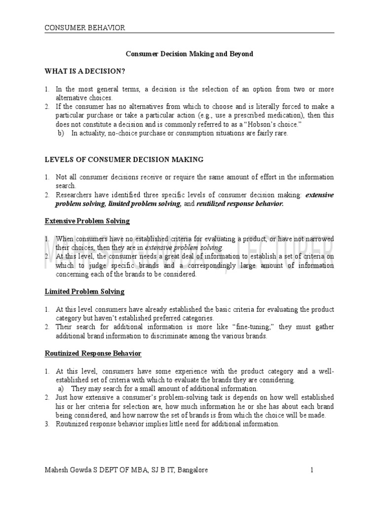Consumer Decision Making and Beyond | PDF | Consumer Behaviour | Behavior