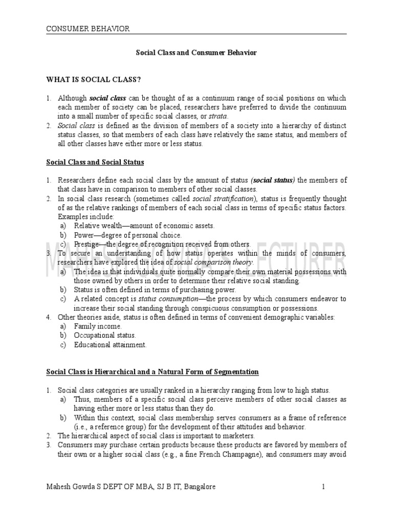 Social Class and Consumer Behavior | PDF | Social Stratification ...