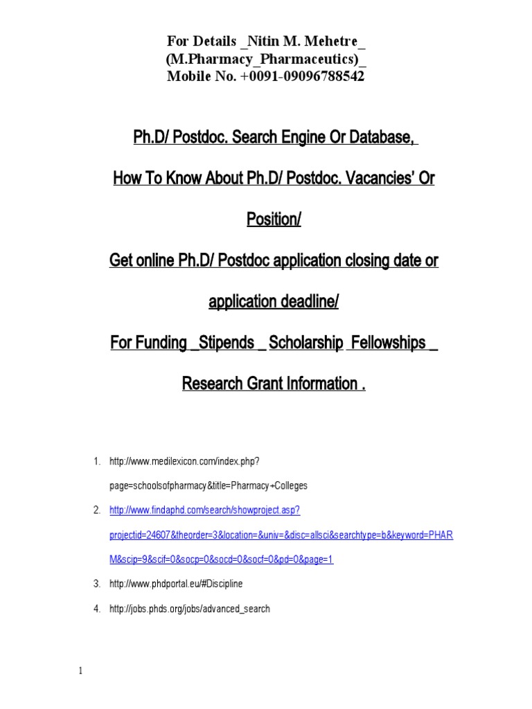LINK - PH.D - PH.D POSTDOC. Vacancies' or Position | PDF ...