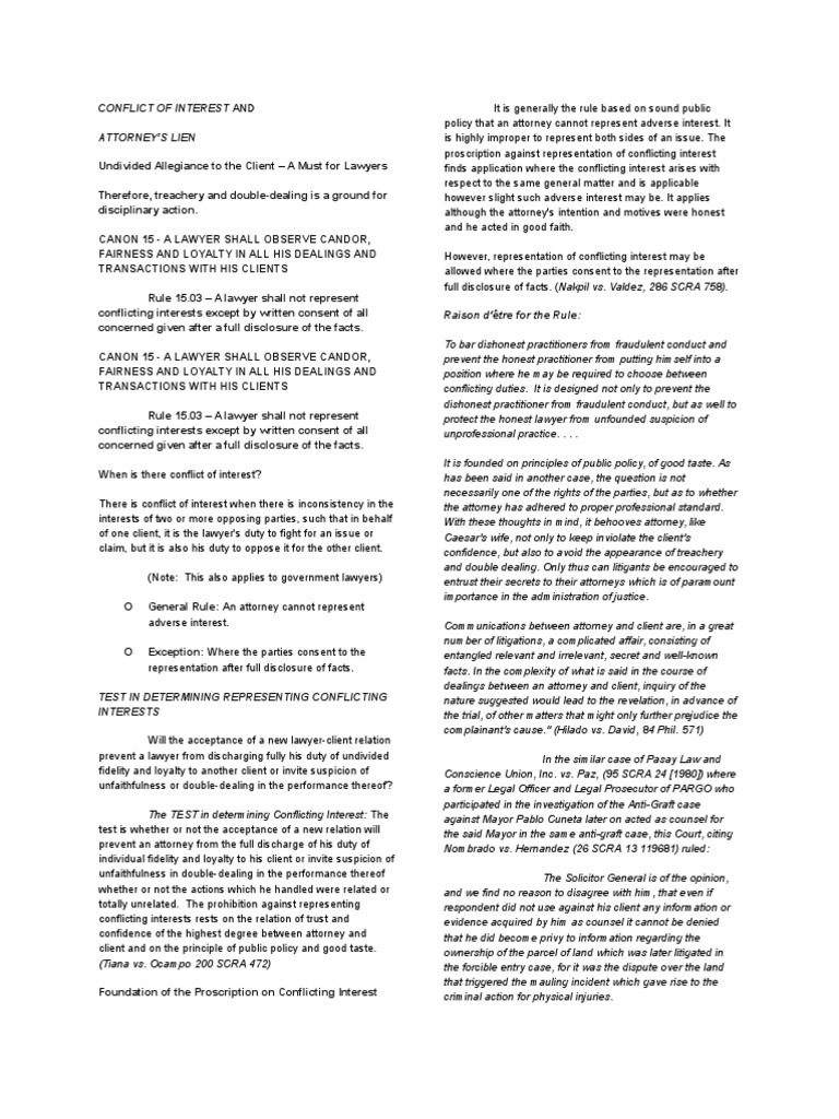 Conflict of Interest and PDF Lien Lawyer