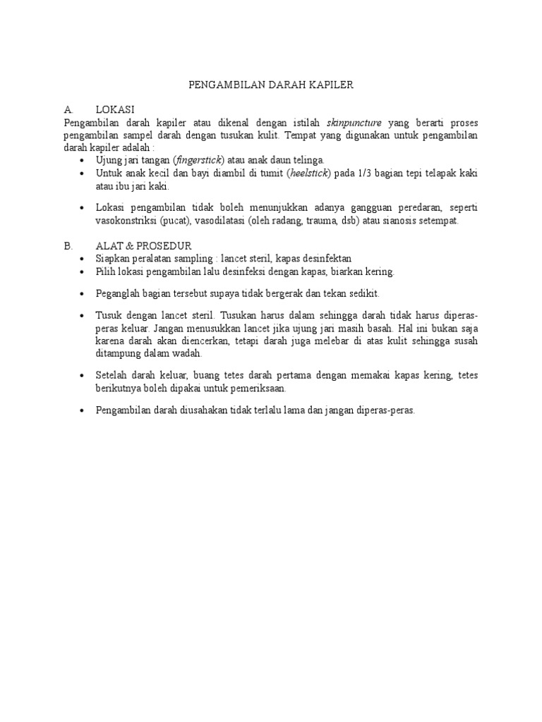 Sop Pengambilan Darah Kapiler