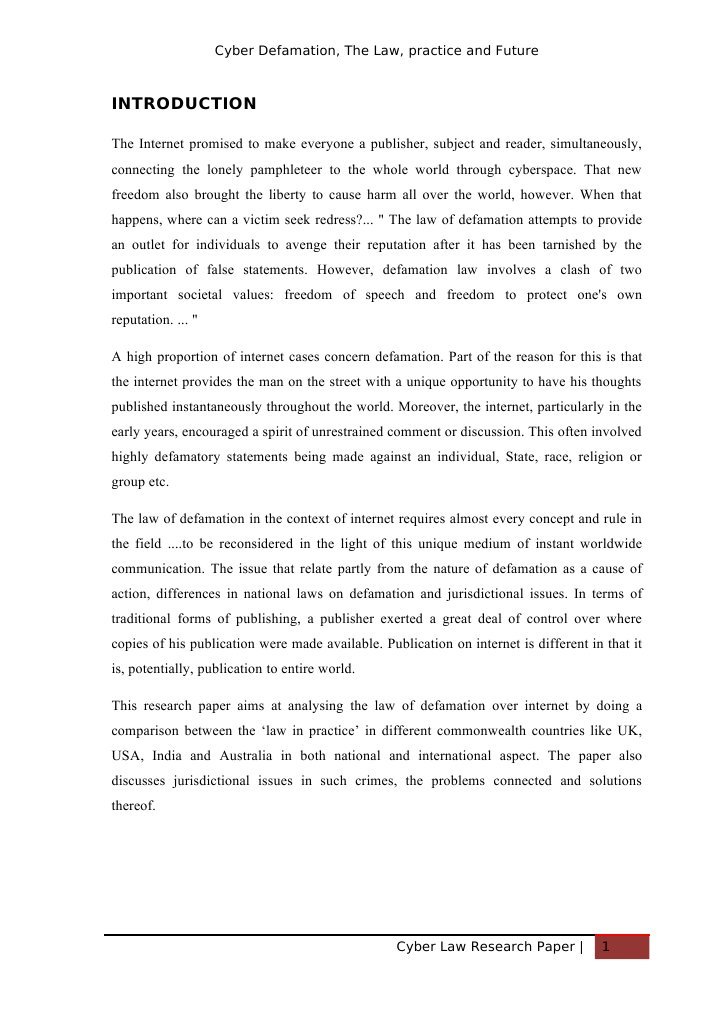 Cyber Defamation: Law and Jurisdiction | PDF | Defamation | First ...