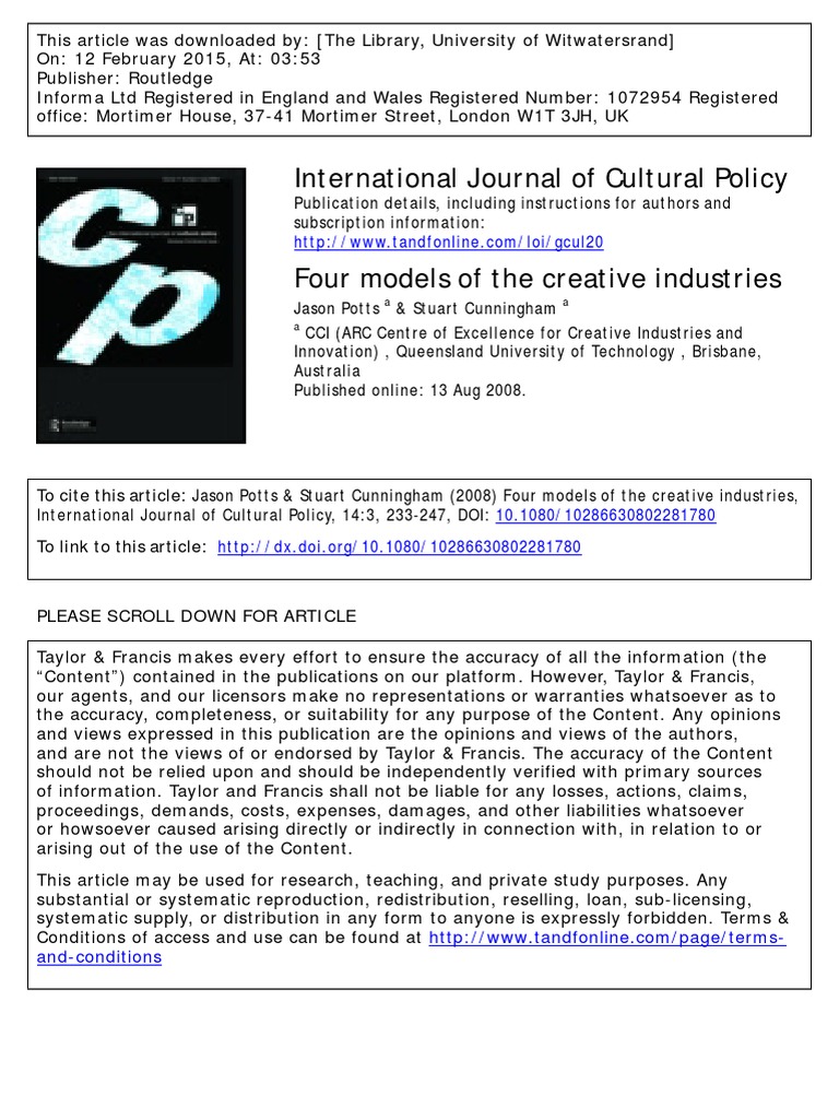 Four Models of The Creative Industries | PDF | Economic Growth | Economics
