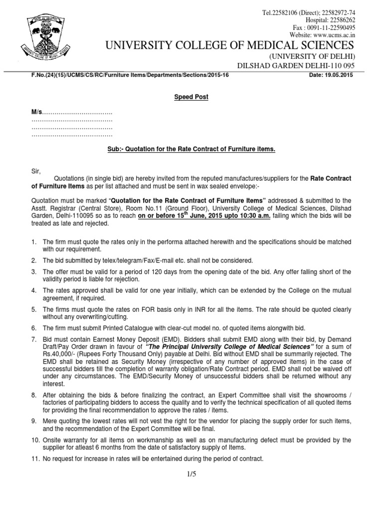 UCMS Furniture Rate Contract Quotation | PDF | Chair | Cabinetry