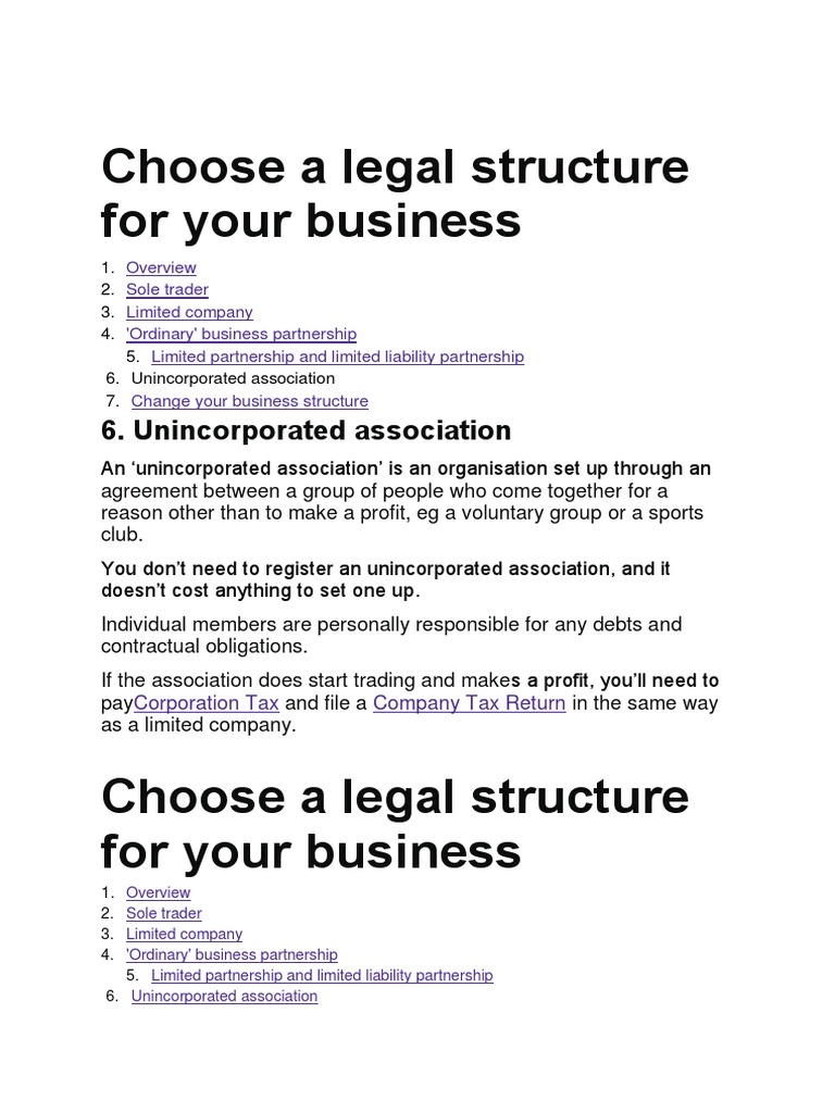 legal structure of business plan