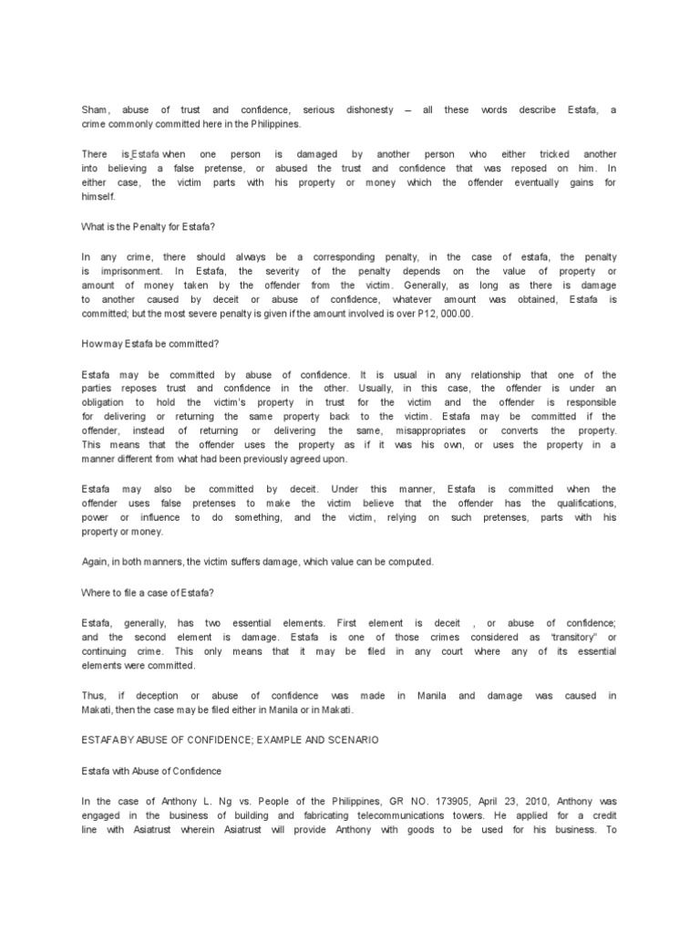 Estafa Pdf Fraud Misrepresentation In English Law