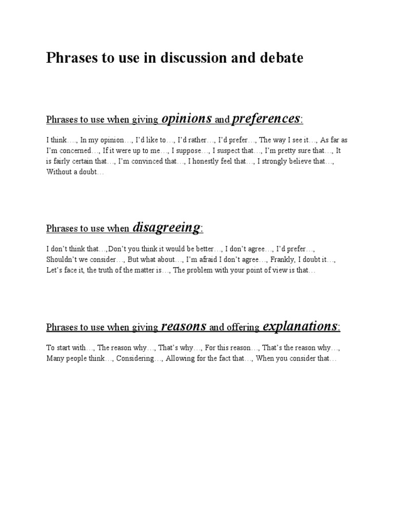 Essential Phrases for Debate and Discussion | PDF | Self-Improvement