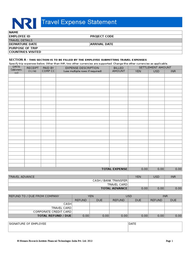 Travel Expense Reimbursement Form | PDF