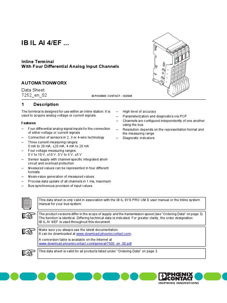 Phoenix Contact PLC Analog Input Wiring Diagram | PDF | Power Supply | Bit