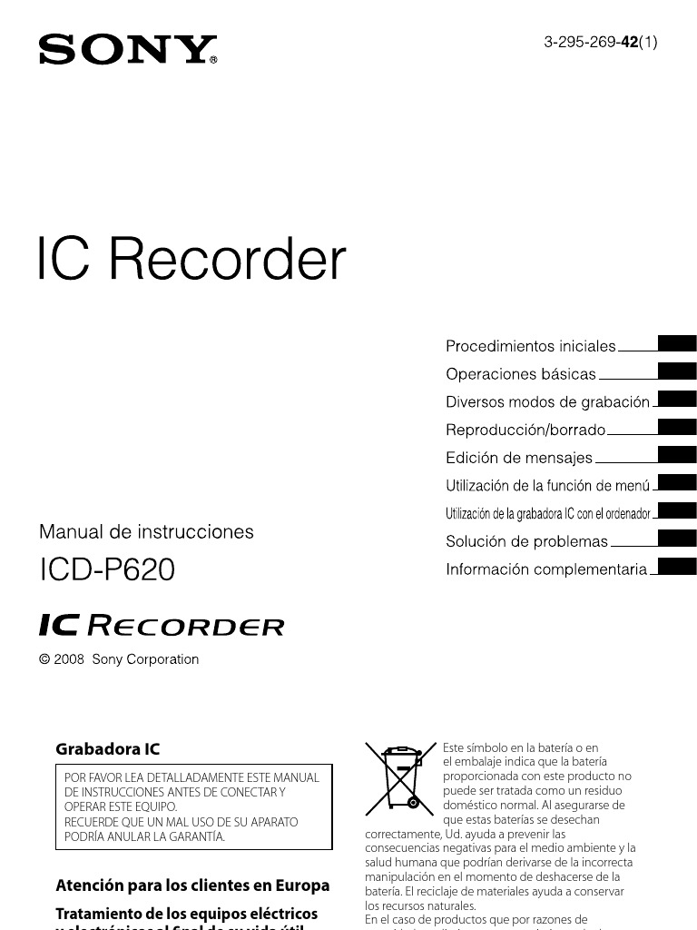 Sony Icd-p620 Manuale