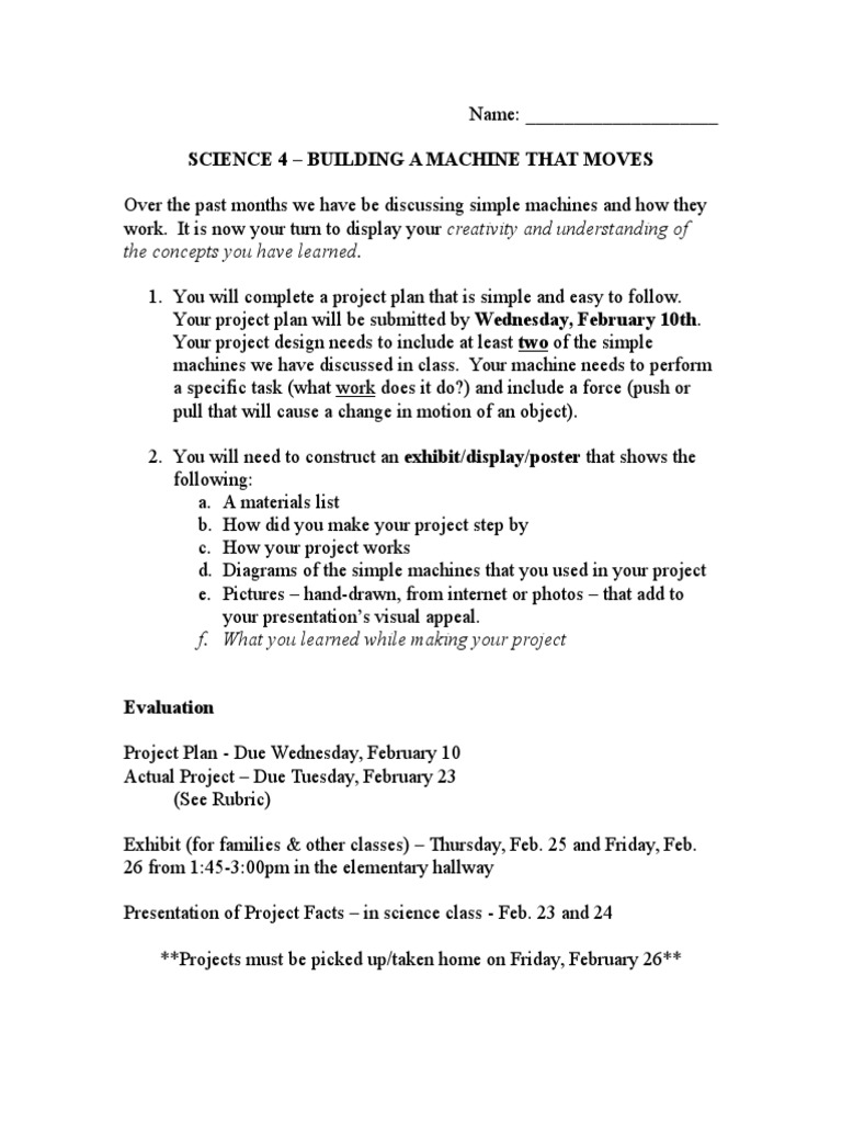 Simple Machine Project Plan Guide | PDF | Art | Computers