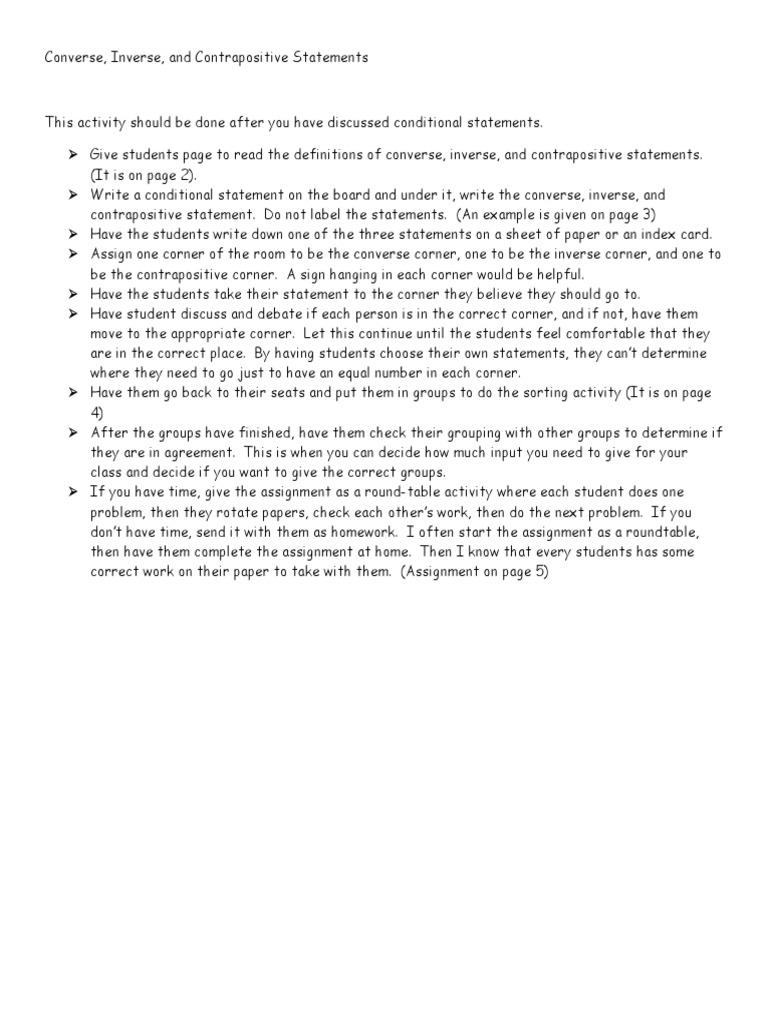 worksheet Converse Inverse Contrapositive Worksheet conditional statements worksheets pdf theorem mathematics