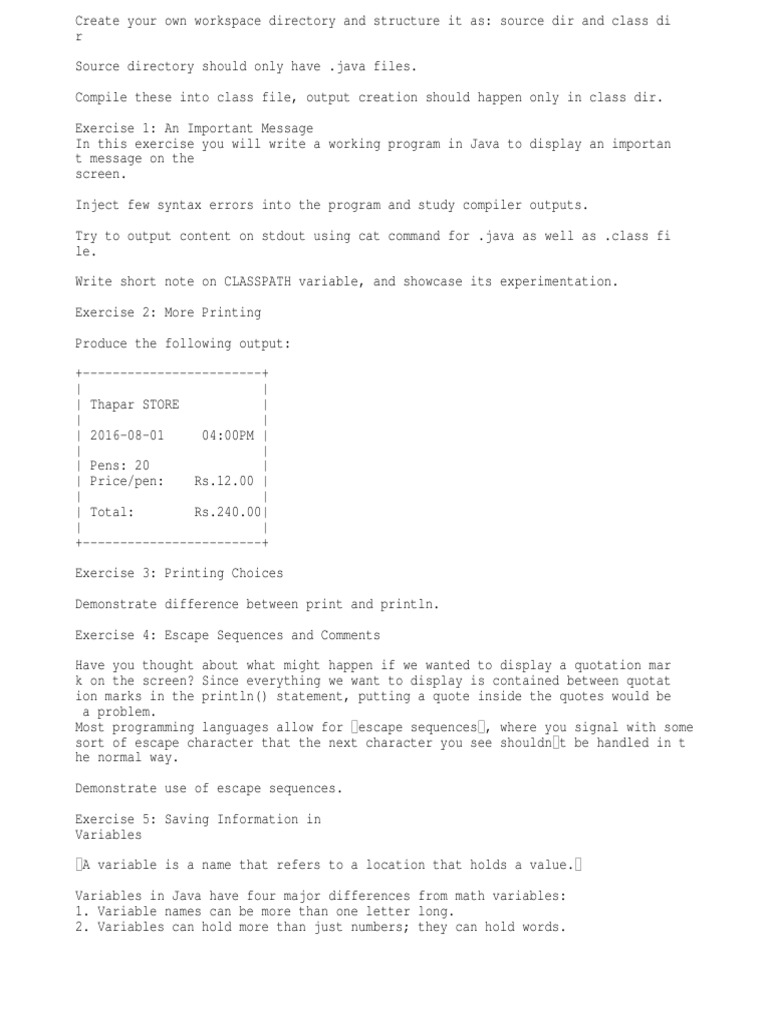 Java Lab | PDF | Variable (Computer Science) | Java (Programming Language)